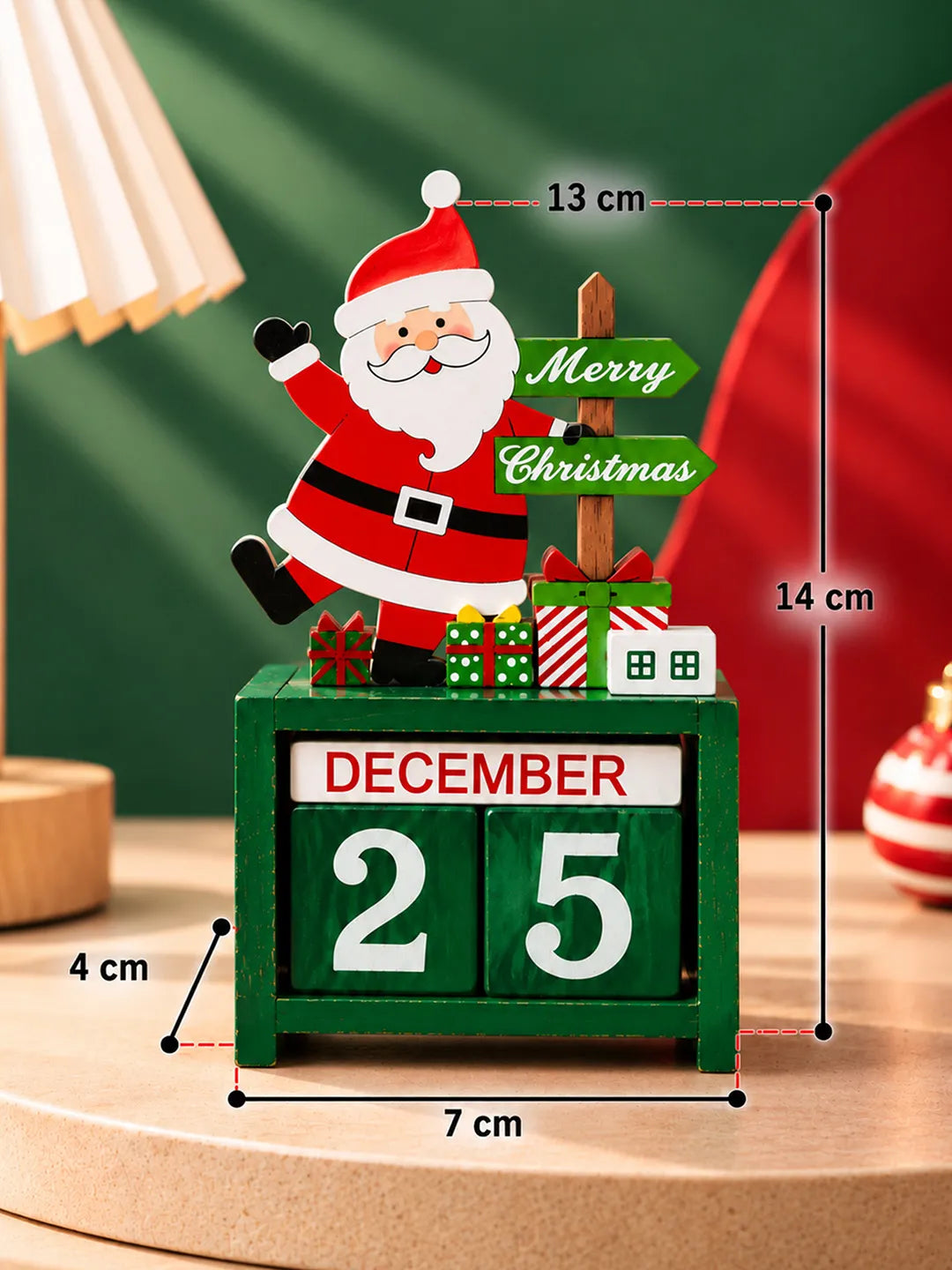 Santa Claus Wooden Block Calendar Christmas Table Décor