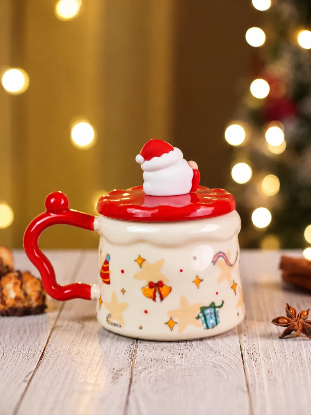 Santa with Gifts Ceramic Hot Chocolate and Coffee Christmas Mug with 3D Spoon