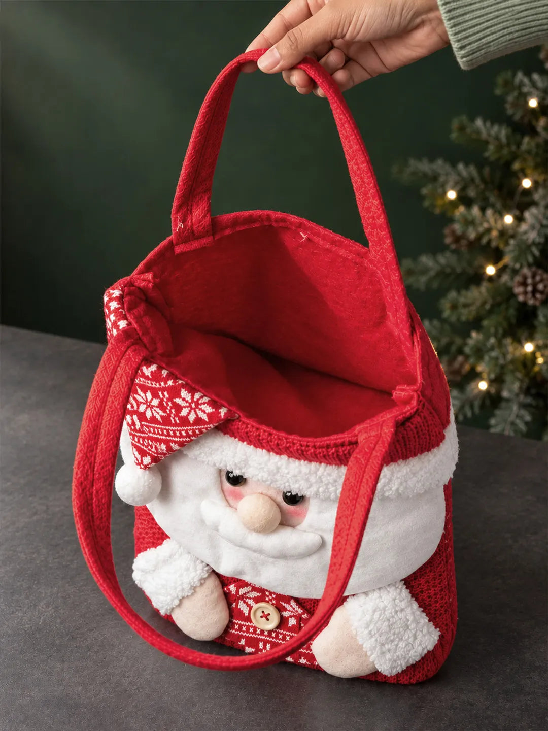 3D Santa Red Knitted Felt Christmas Gifts & Treats Handbag for little Toddlers