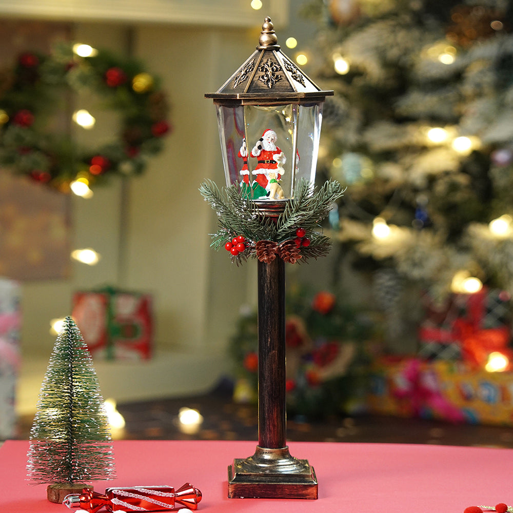 Santa Puppy Vintage Street lamp style , Glitter water with lights christmas home and table décor
