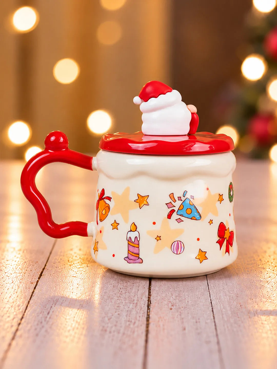 Santa with Sack Ceramic Hot Chocolate and Coffee Christmas Mug with 3D Spoon