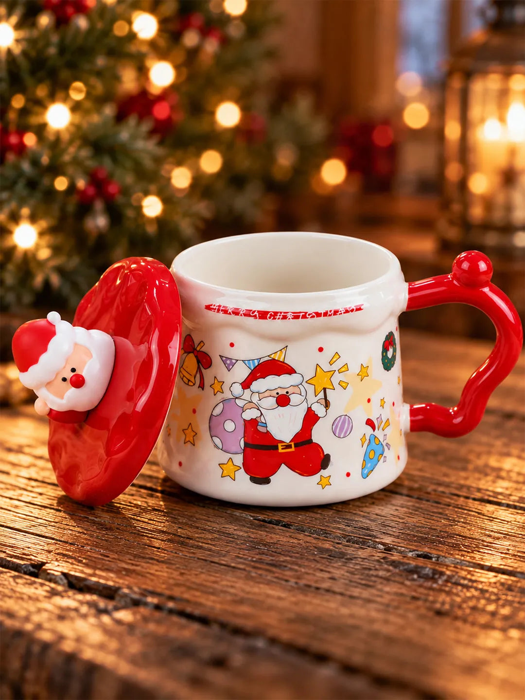 Santa with Sack Ceramic Hot Chocolate and Coffee Christmas Mug with 3D Spoon
