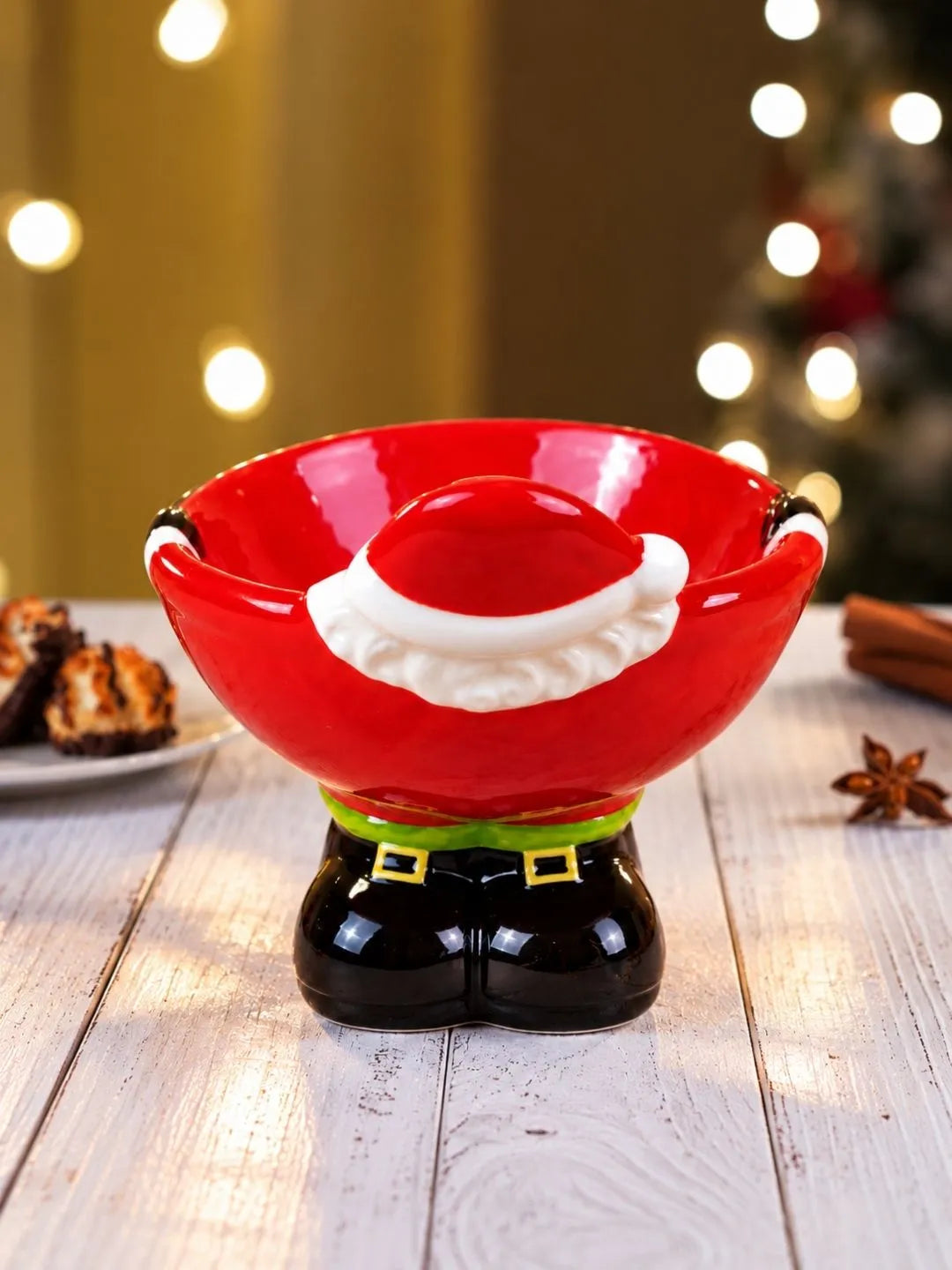 Santa Shaped Ceramic Christmas Serving Bowl, 4.6 inches height