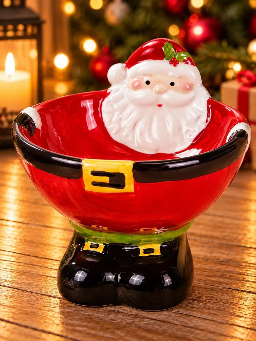 Santa Shaped Ceramic Christmas Serving Bowl, 4.6 inches height