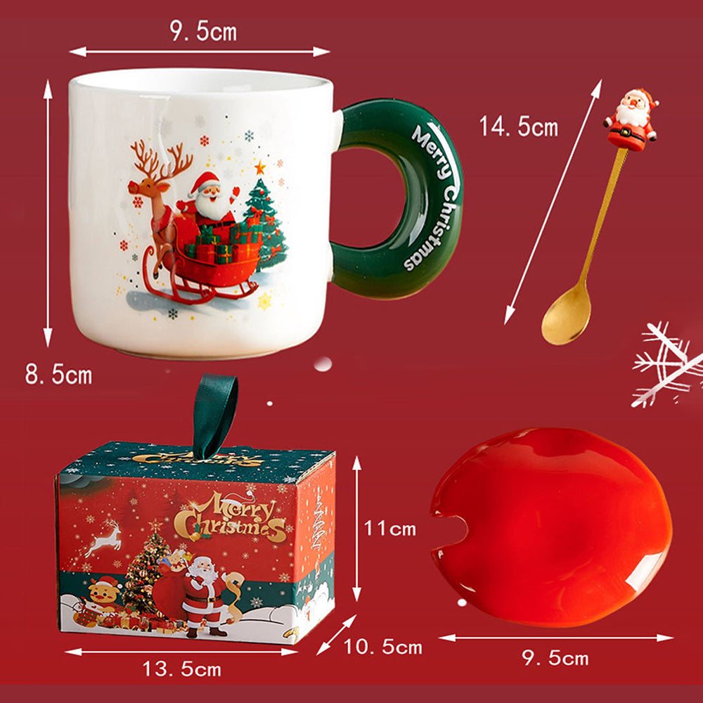 Santa in his Sleigh, Christmas Mug with Lid and 3D Santa Gold Stainless Steel Spoon Gift Box Set