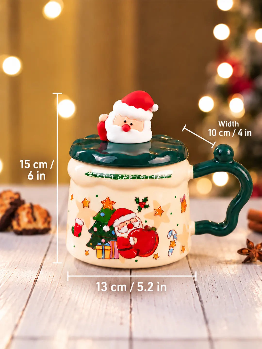 Santa & Christmas Tree Ceramic Hot Chocolate and Coffee Christmas Mug with 3D Spoon