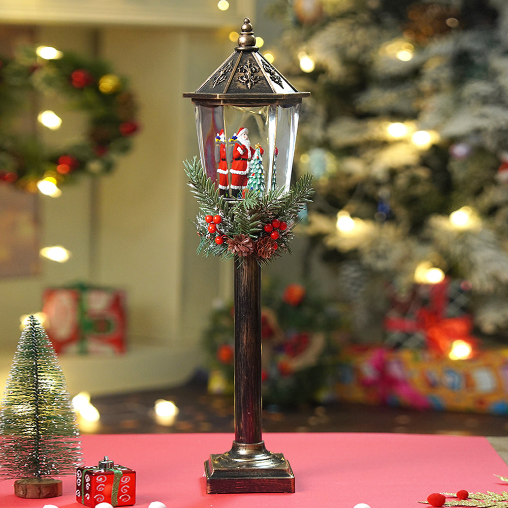 Santa Tree Vintage Street lamp style , Glitter water with lights christmas home and table décor