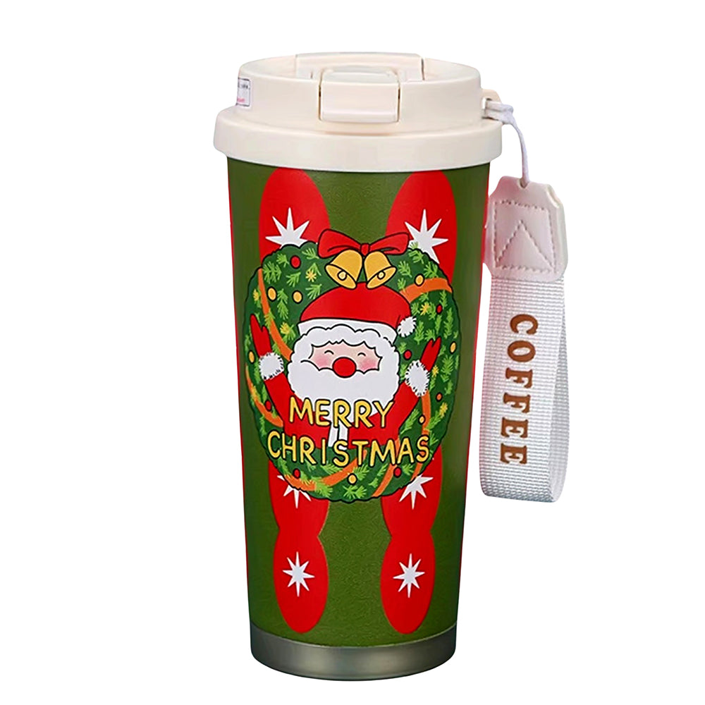 Santa Wreath, Christmas themed, Xmas stainless steel Coffee/Water Tumbler Bottle, 500ml with free cleaning brush