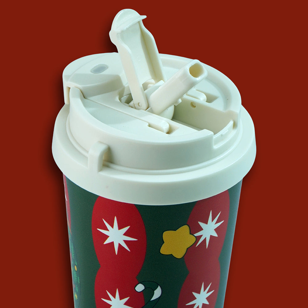 Santa Wreath, Christmas themed, Xmas stainless steel Coffee/Water Tumbler Bottle, 500ml with free cleaning brush