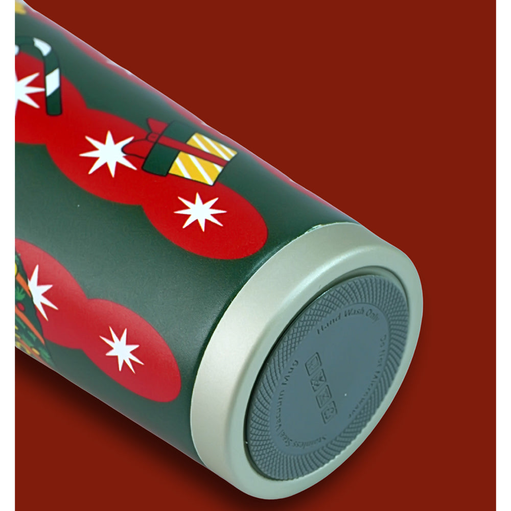 Santa Wreath, Christmas themed, Xmas stainless steel Coffee/Water Tumbler Bottle, 500ml with free cleaning brush