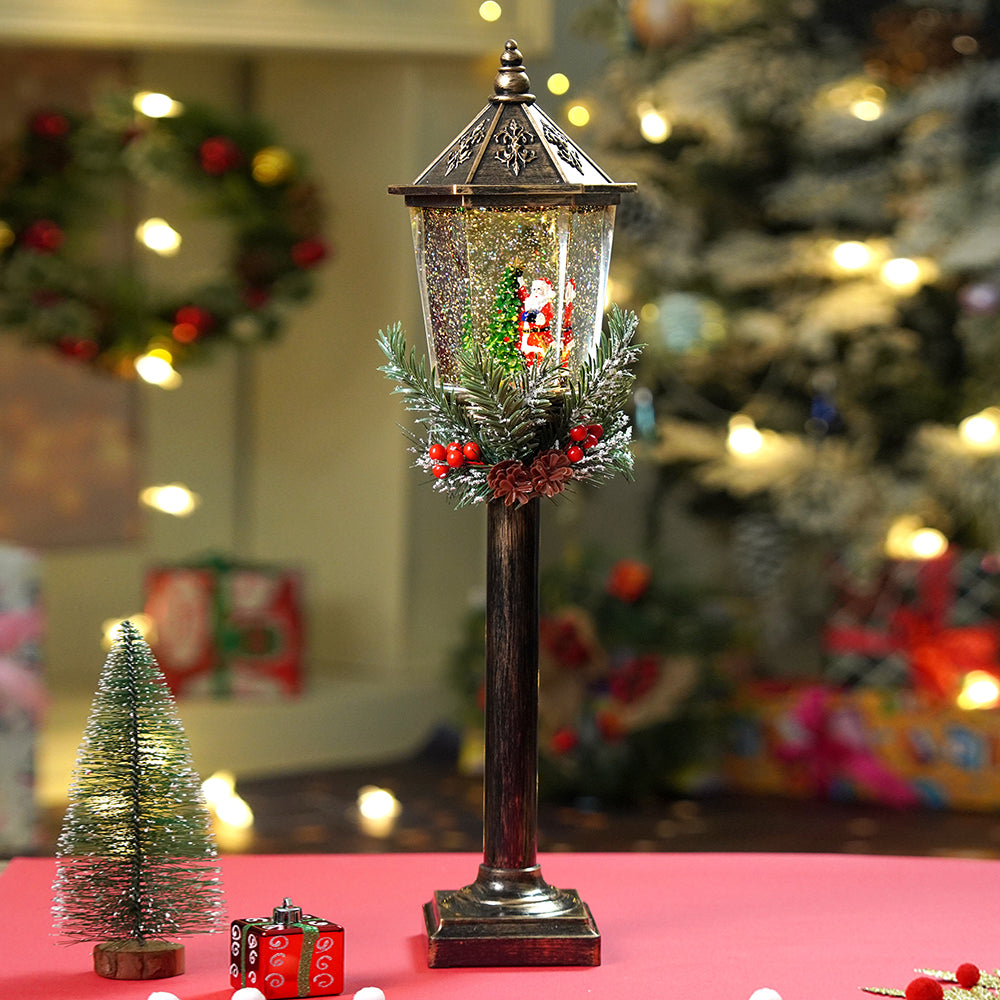 Santa Star Tree Vintage Street lamp style , Glitter water with lights christmas home and table décor
