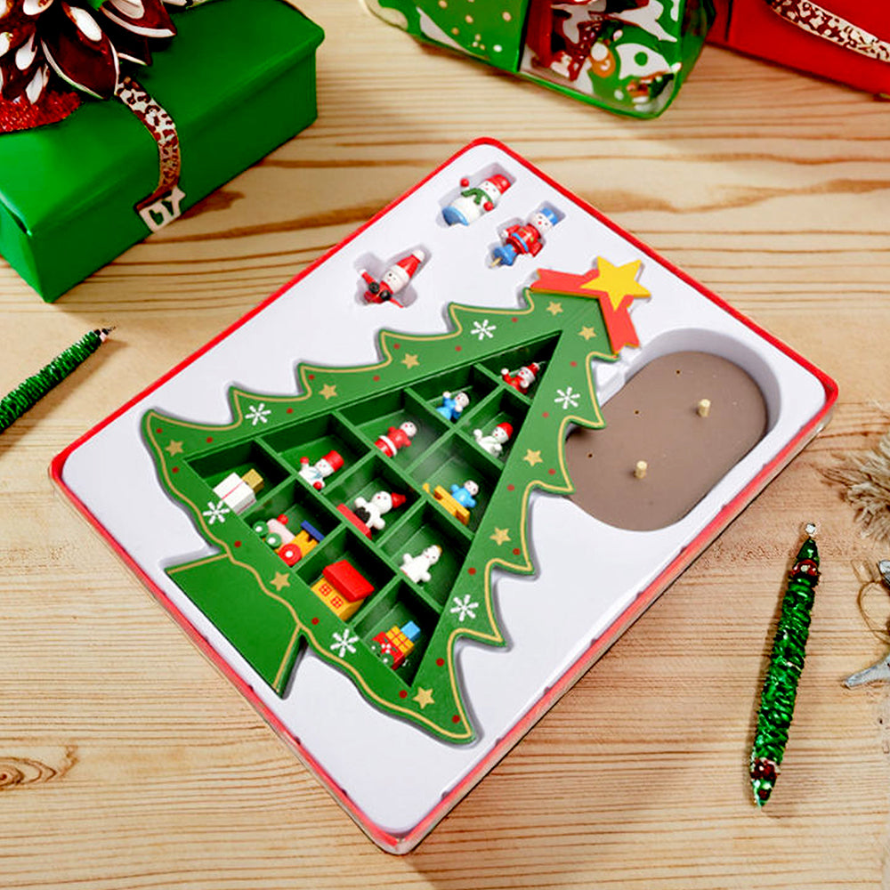 Checkered Shelf Green Wooden Christmas Tree with Mini Figurines