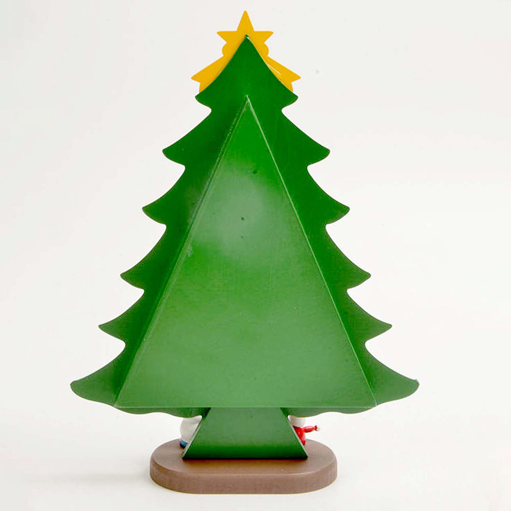 Checkered Shelf Green Wooden Christmas Tree with Mini Figurines