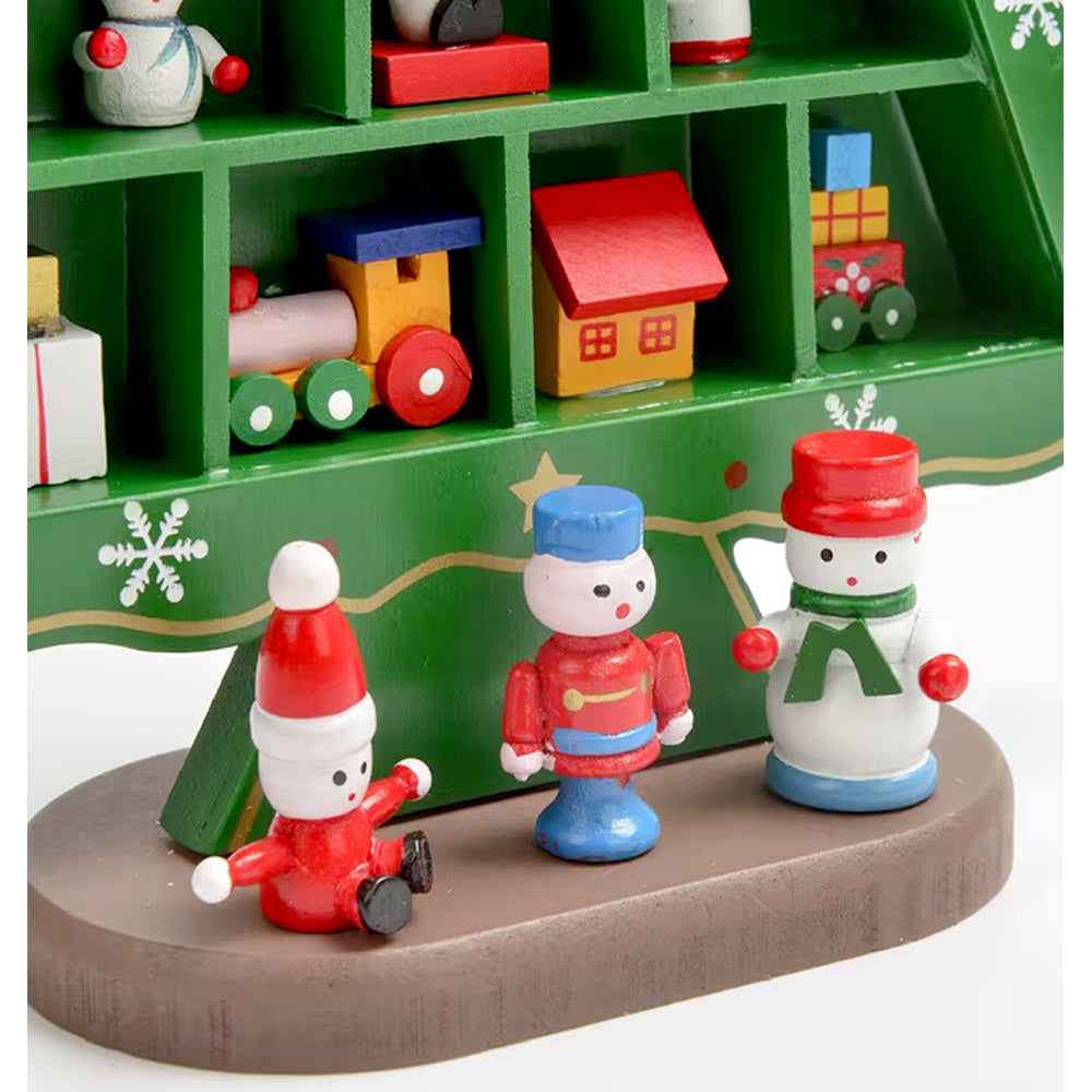 Checkered Shelf Green Wooden Christmas Tree with Mini Figurines