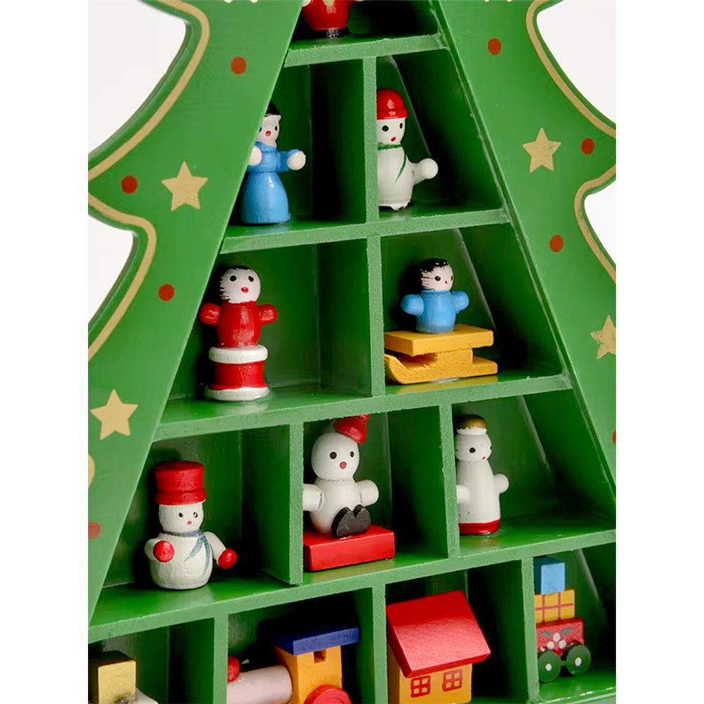 Checkered Shelf Green Wooden Christmas Tree with Mini Figurines