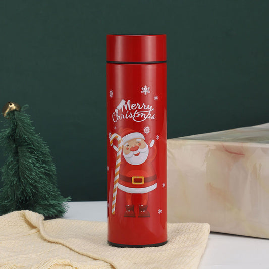 Shimmer Red Santa LED Temperature display Insulated Vacuum Flask Kids Stainless Steel Water Bottle, 500 ml