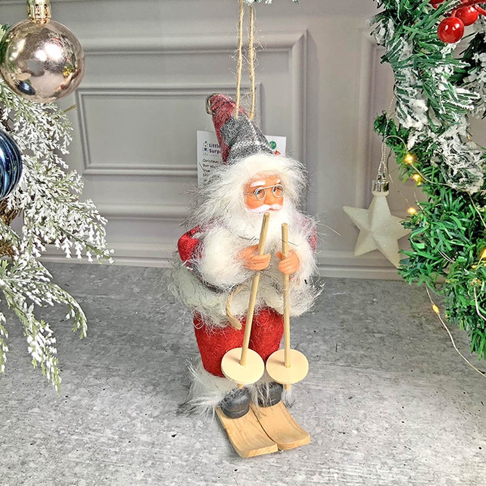 Red Checks Skiing Santa Claus self Standing Christmas Table Décor & Christmas ornaments
