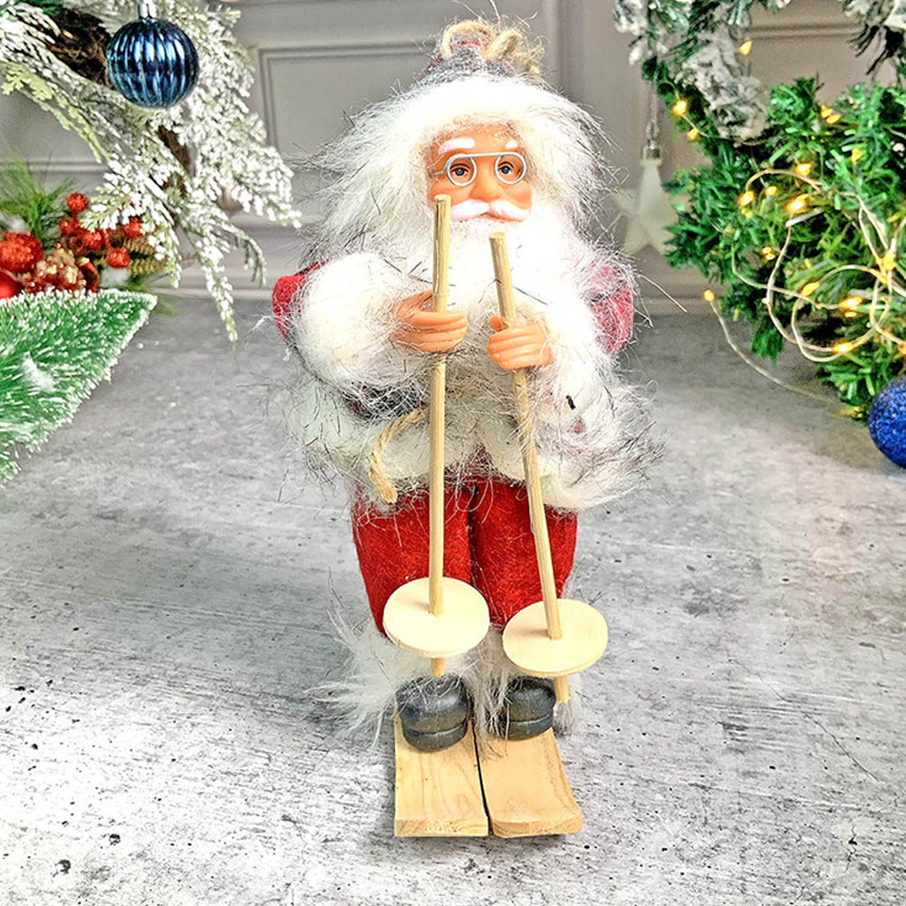 Red Checks Skiing Santa Claus self Standing Christmas Table Décor & Christmas ornaments