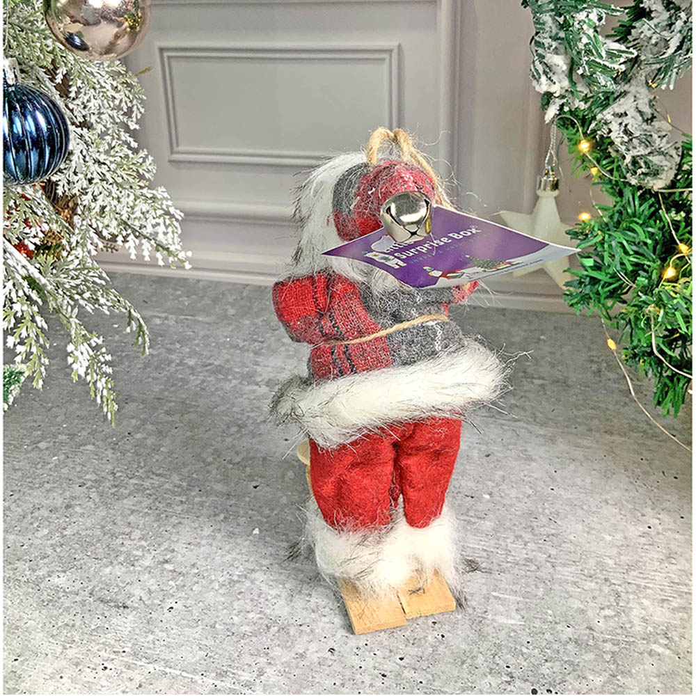 Red Checks Skiing Santa Claus self Standing Christmas Table Décor & Christmas ornaments