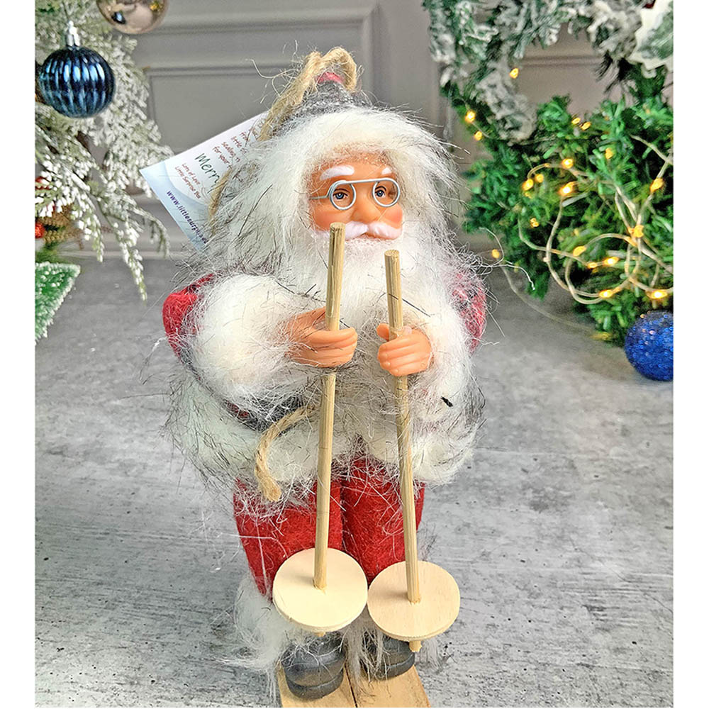 Red Checks Skiing Santa Claus self Standing Christmas Table Décor & Christmas ornaments