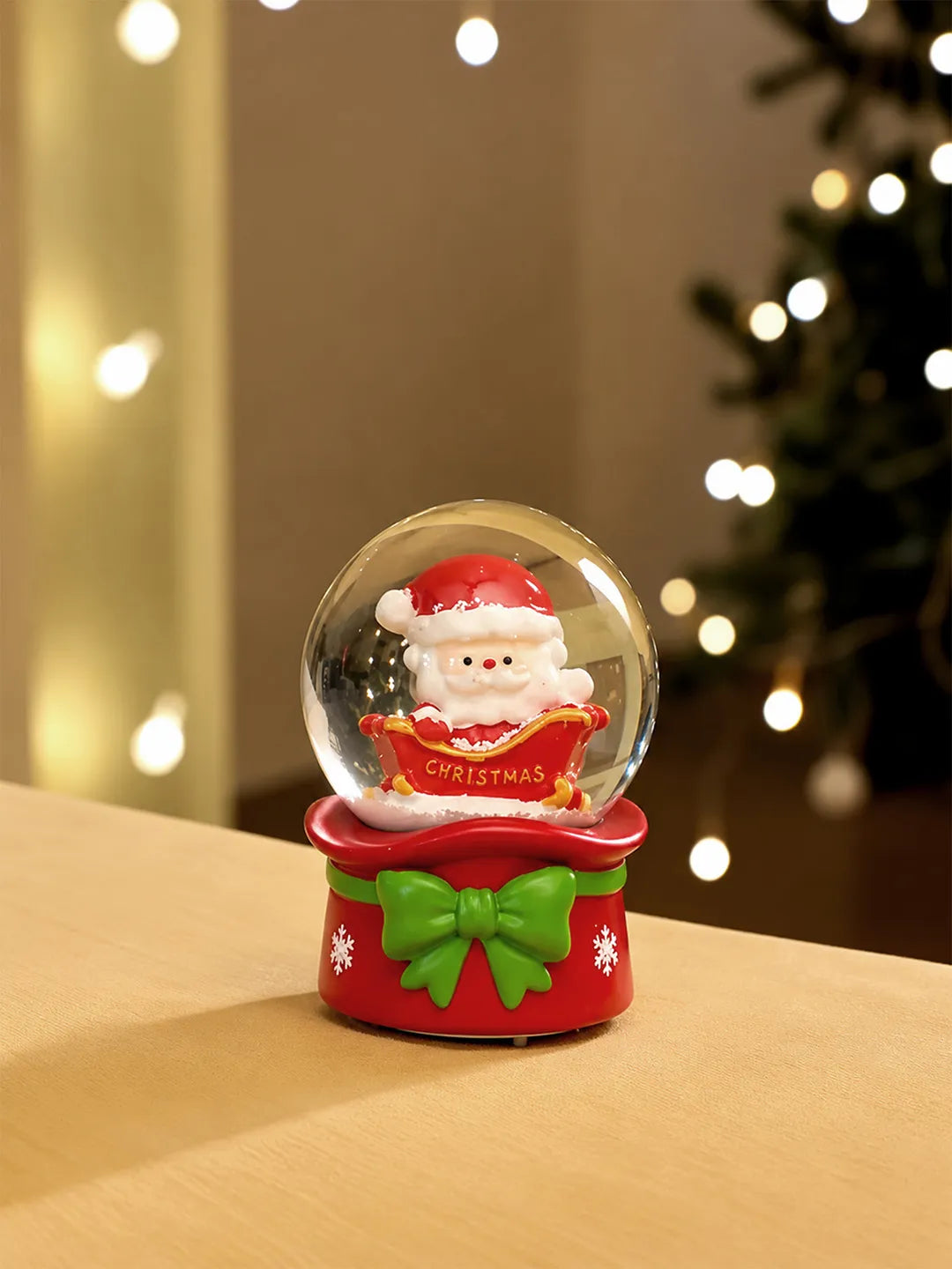 Santa in his Sledge Mini colorful LED Dome, Christmas Table Décor & Gift option