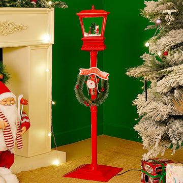 3.5 feet Santa with Tree & Deer Snowfall Lamp Post Christmas Decor