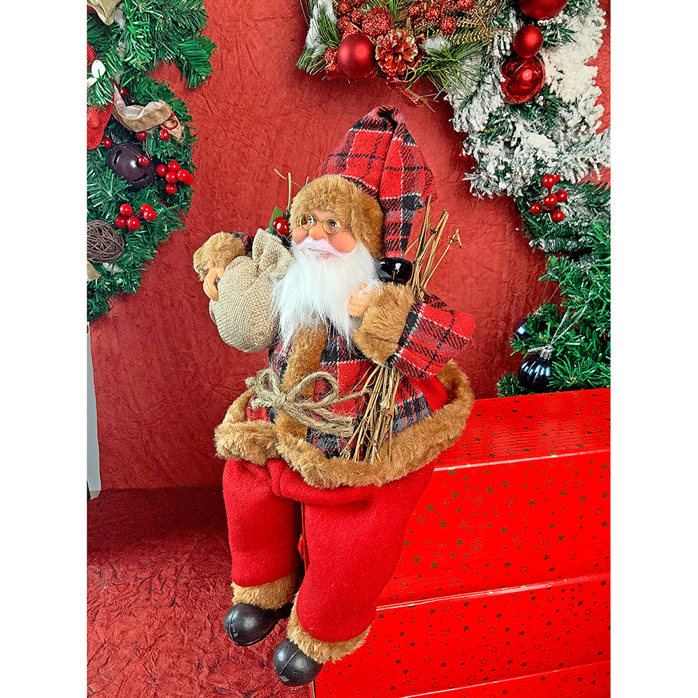 13 inches Premium Plaided checks sitting Santa Christmas Décor