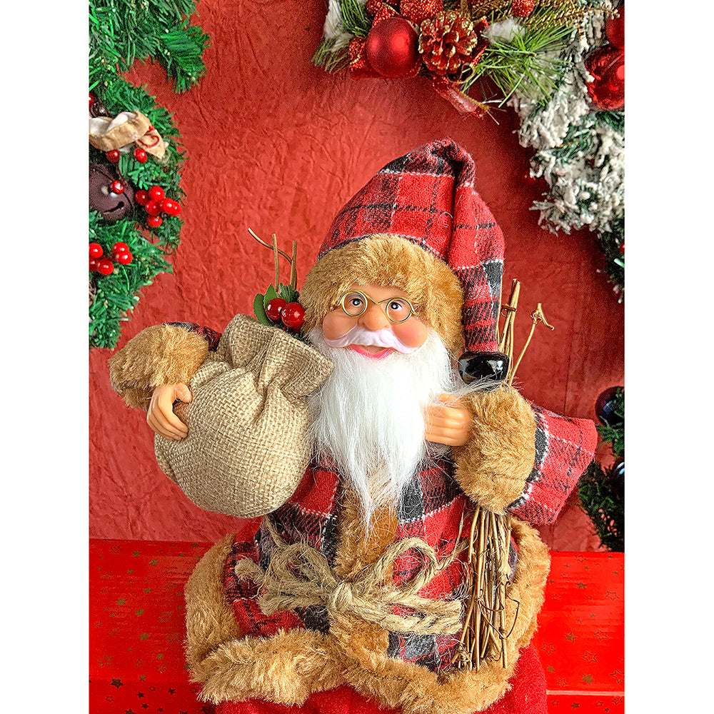 13 inches Premium Plaided checks sitting Santa Christmas Décor