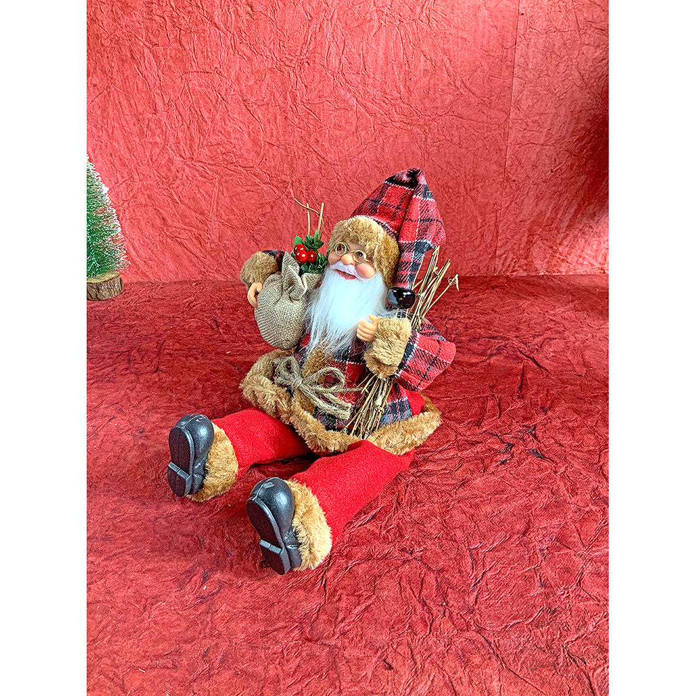 13 inches Premium Plaided checks sitting Santa Christmas Décor
