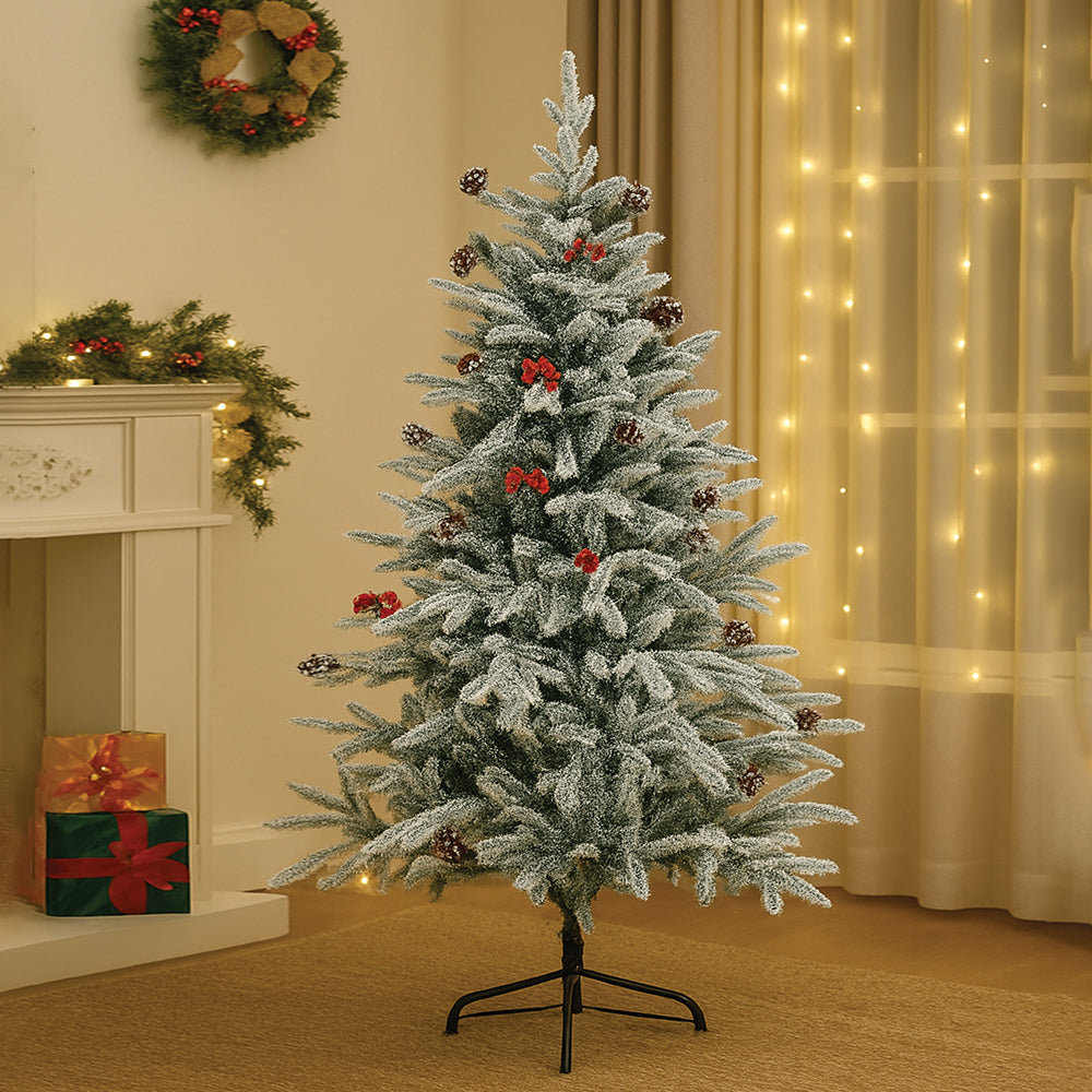 4.9 feet  Snow Cherry thick rounded Leaf, Dense Christmas Tree, with free 4 Big size Pink disco Candy themed Ornaments, 150 cm with 450 Branch tips Xmas Décor