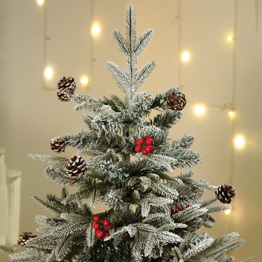 4.9 feet  Snow Cherry thick rounded Leaf, Dense Christmas Tree, with free 4 Big size Pink disco Candy themed Ornaments, 150 cm with 450 Branch tips Xmas Décor