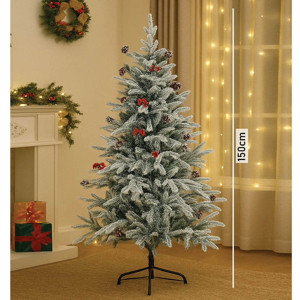 4.9 feet  Snow Cherry Long Flat Leaf, Dense Christmas Tree, with free 4 Big size Blue Pastel Candy themed Ornaments, 150 cm with 400 Branch tips Home & Office Xmas Décor