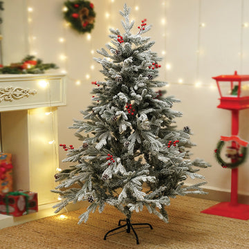 4.9 feet  Snow Cherry Long Flat Leaf, Dense Christmas Tree, with free 4 Big size Blue Pastel Candy themed Ornaments, 150 cm with 400 Branch tips Home & Office Xmas Décor