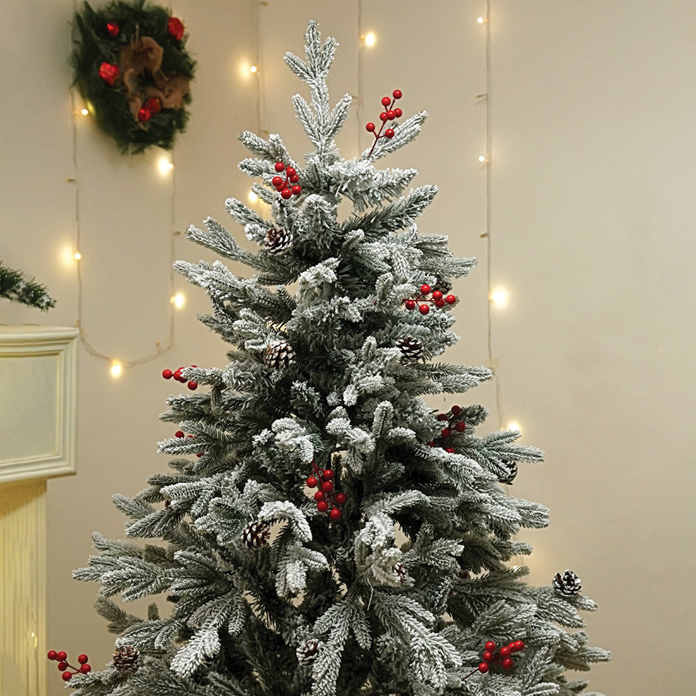 4.9 feet  Snow Cherry Long Flat Leaf, Dense Christmas Tree, with free 4 Big size Blue Pastel Candy themed Ornaments, 150 cm with 400 Branch tips Home & Office Xmas Décor
