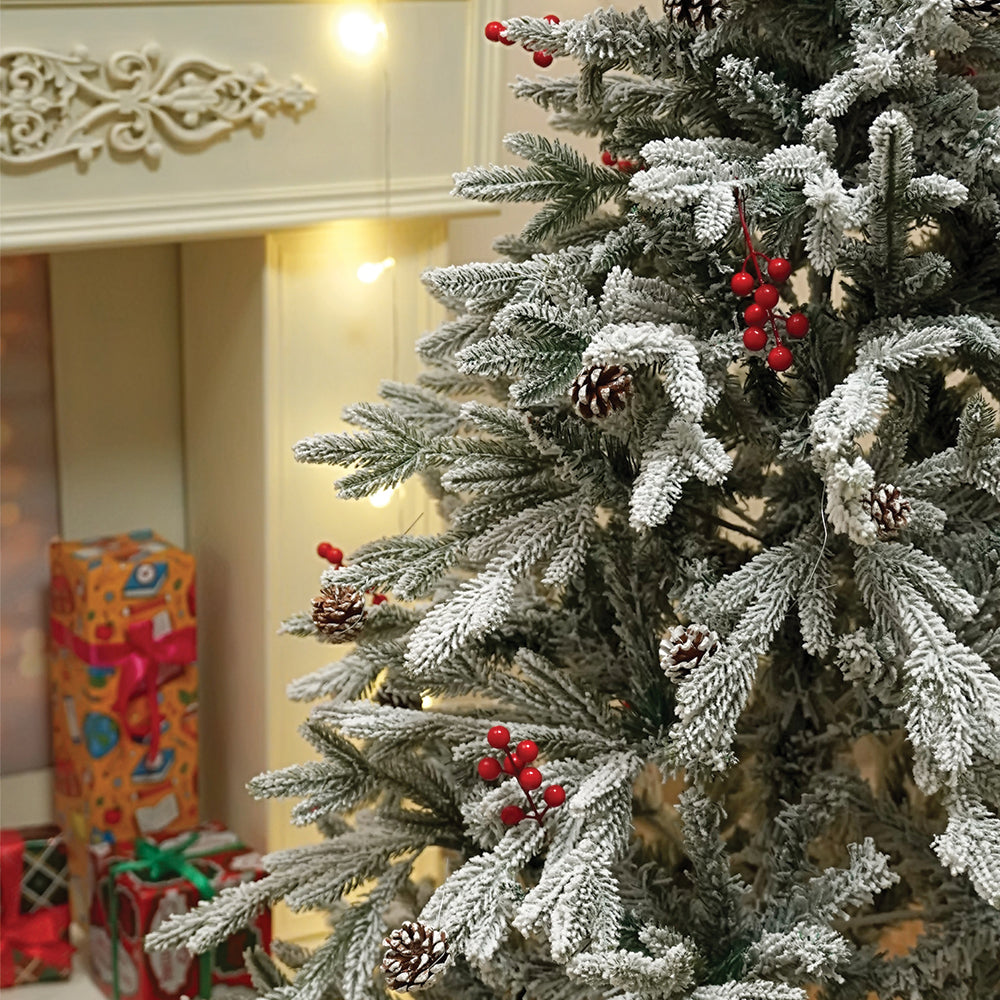 4.9 feet  Snow Cherry Long Flat Leaf, Dense Christmas Tree, with free 4 Big size Blue Pastel Candy themed Ornaments, 150 cm with 400 Branch tips Home & Office Xmas Décor