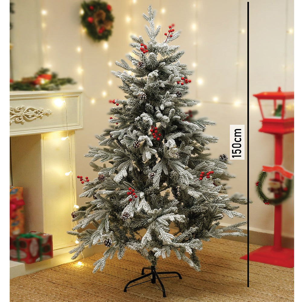 4.9 feet  Snow Cherry thick rounded Leaf, Dense Christmas Tree, with free 4 Big size Pink disco Candy themed Ornaments, 150 cm with 450 Branch tips Xmas Décor