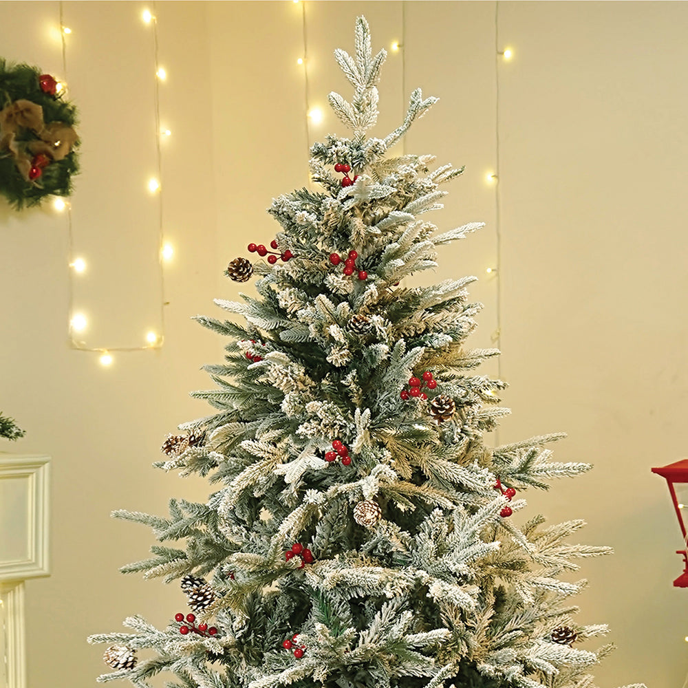 5.9 feet  Snow Cherry thick rounded Leaf, Dense Christmas Tree, with free 6 Big size Tufted Red Candy themed Ornaments, 180 cm with 650 Branch tips Xmas Décor