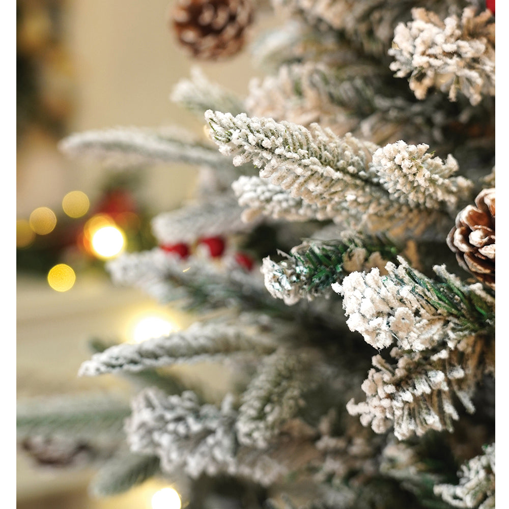 5.9 feet  Snow Cherry thick rounded Leaf, Dense Christmas Tree, with free 6 Big size Tufted Red Candy themed Ornaments, 180 cm with 650 Branch tips Xmas Décor
