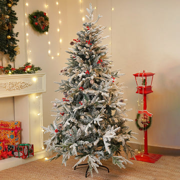 5.9 feet  Snow Cherry thick rounded Leaf, Dense Christmas Tree, with free 6 Big size Knitted Ornaments, 180 cm with 850 Branch tips Xmas Décor