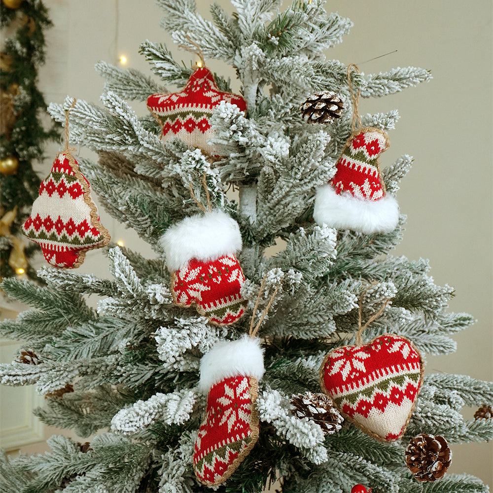 5.9 feet  Snow Cherry thick rounded Leaf, Dense Christmas Tree, with free 6 Big size Knitted Ornaments, 180 cm with 850 Branch tips Xmas Décor