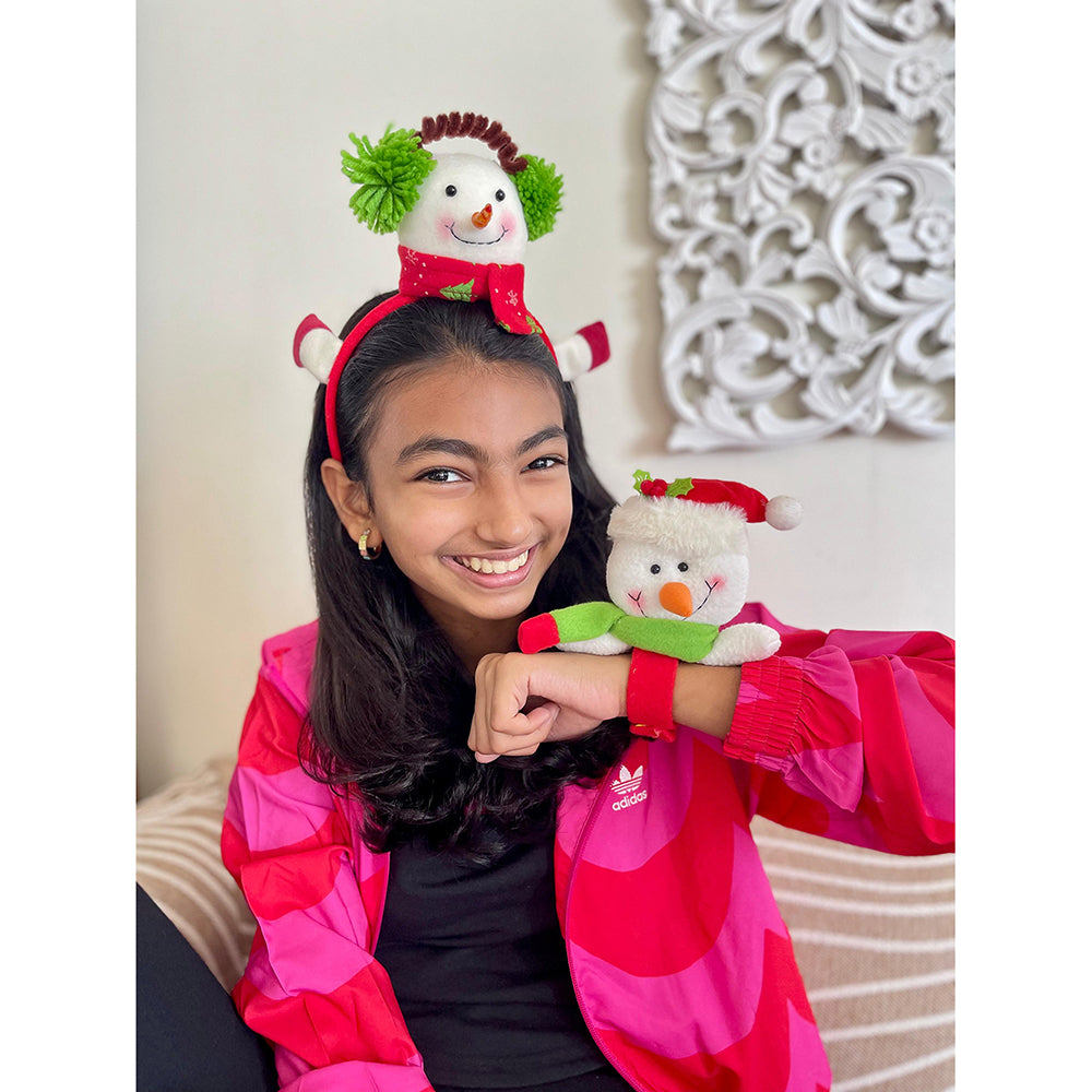 2pcs 3d Snowman Christmas Hairband and Snowman Wrist Band Combo set for Kids and Adults (Free Size)