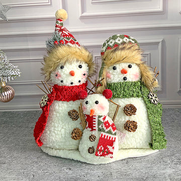 Plush Snowman Trio Family Christmas Décor for Home and Office