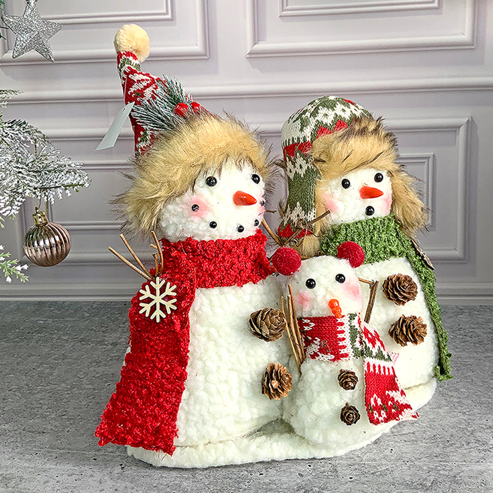 Plush Snowman Trio Family Christmas Décor for Home and Office