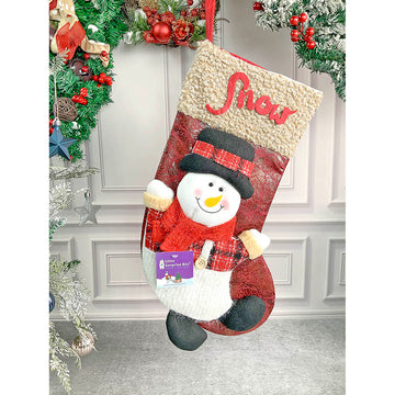 Snow Lettering Snowman Christmas Stocking, 18 inches