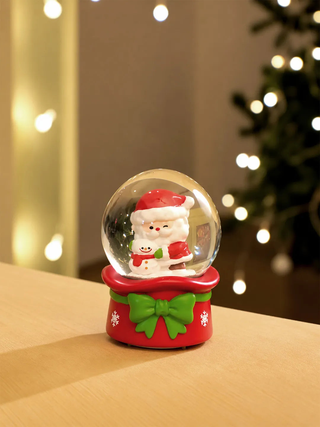 Santa with Snowman Mini colorful led light shiny Dome, Christmas Tabletop Xmas Décor, & Gift option