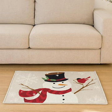 Snowman Christmas themed Welcome Mat, Anti Skid big size Festive Floor & Entrance Door Mat, 30inches x 20inches
