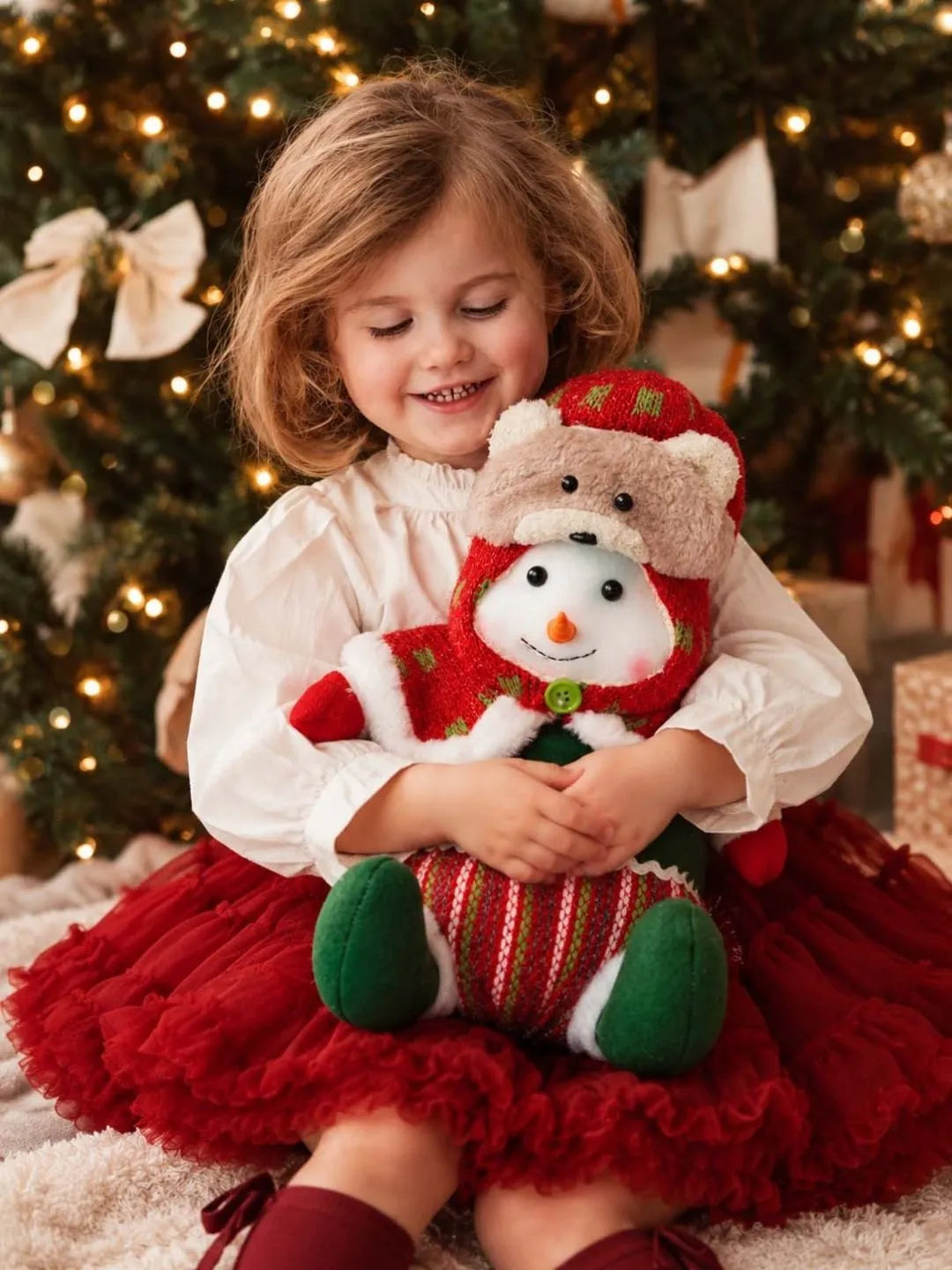 Extra cute Red & Green Snowman with Bear Hood Christmas Gift & Soft Toy