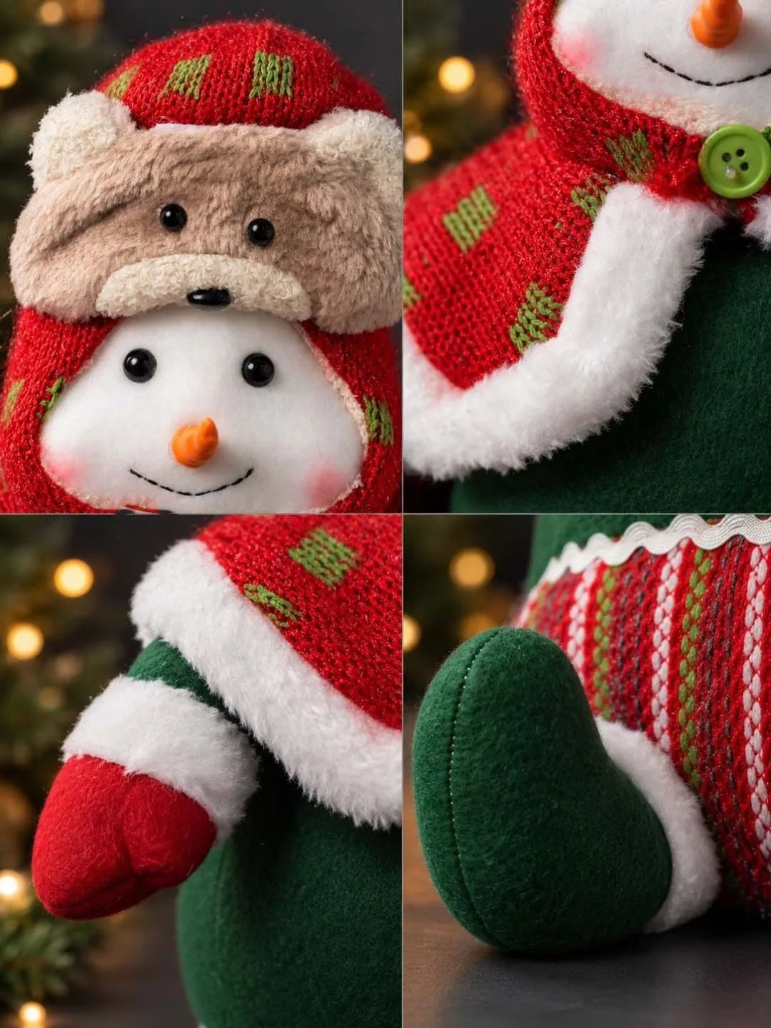 Extra cute Red & Green Snowman with Bear Hood Christmas Gift & Soft Toy