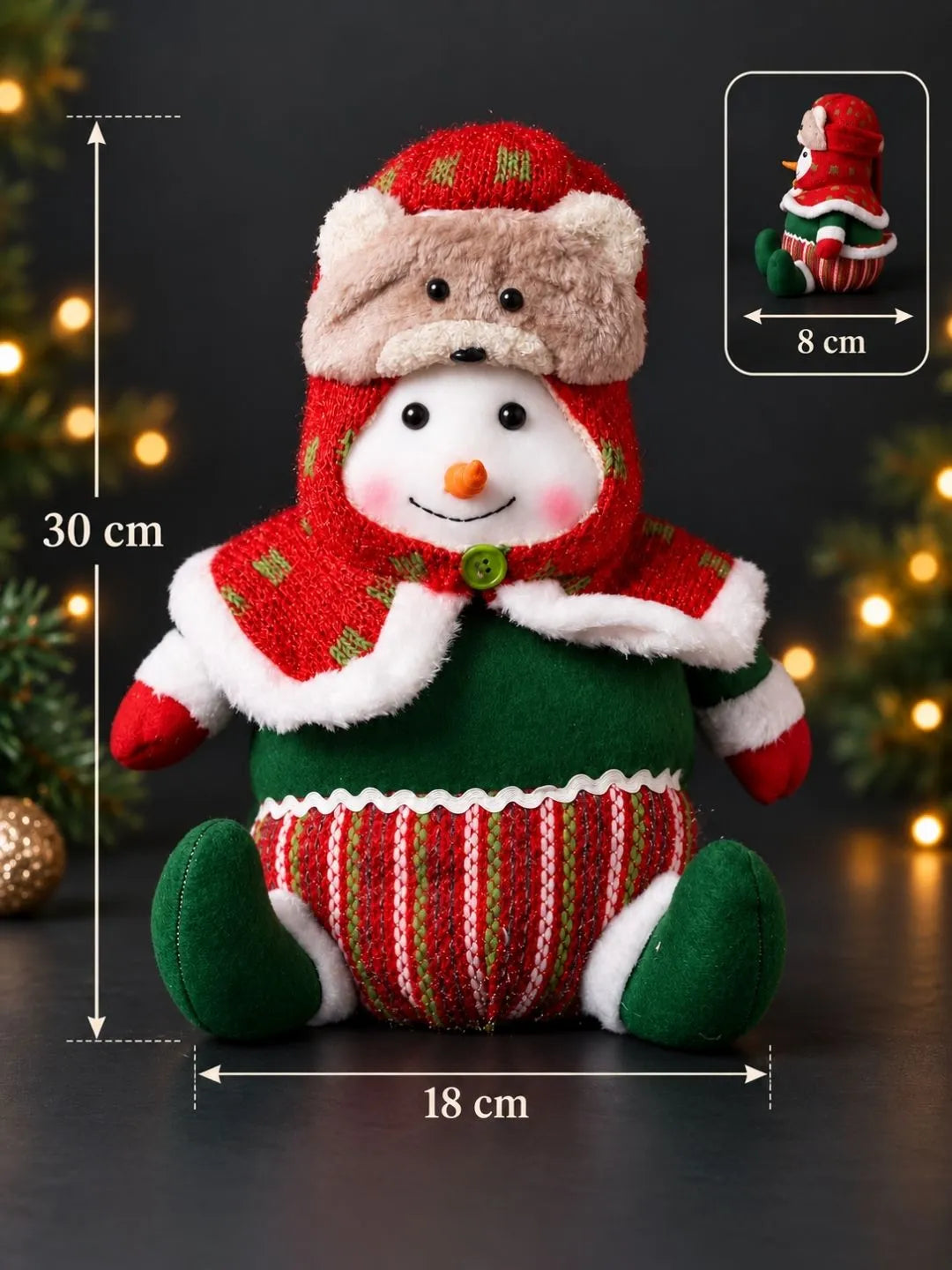 Extra cute Red & Green Snowman with Bear Hood Christmas Gift & Soft Toy