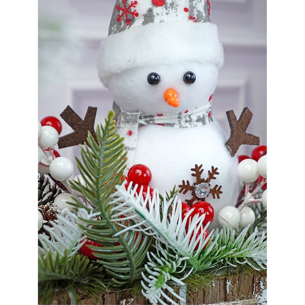 15 inches, Snowman with Big Rectangular Wooden Log Christmas Table Décor and Christmas Gift for Kids & Adults